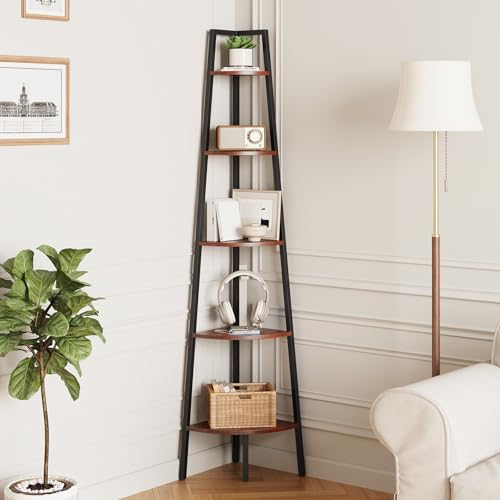 5-Tier Corner Bookshelf, 67.5" Tall Industrial Ladder Display Shelf