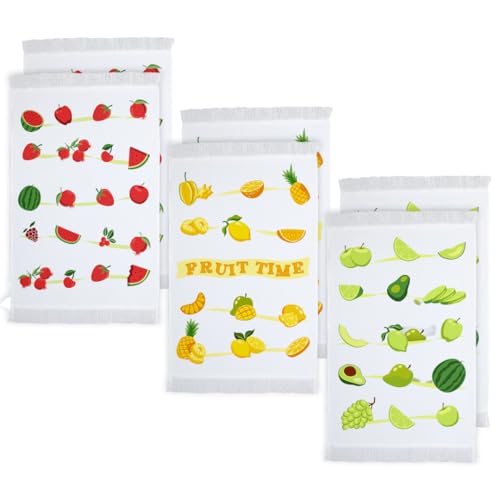Fruit Print Kitchen Towels - Set of 6 Decorative Quick-Dry Dish Cloths