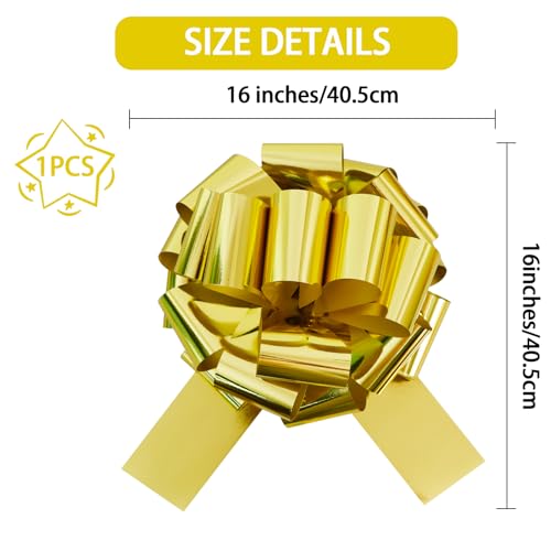 TONIFUL 16in Gold Large Pull Bow - Giant Aluminum Foil Gift & Decor Bow