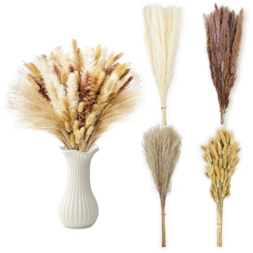 17-Inch Dried Pampas Grass Bouquet - 100pc Boho Floral Decor Set