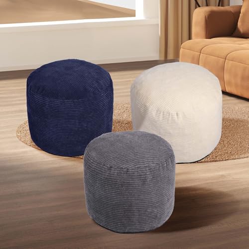 Round Corduroy Pouf Ottoman Foot Rest with Removable Foam Filling (20"x15")