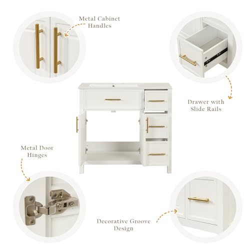 36-Inch Bathroom Vanity with Sink Combo, Freestanding Cabinet with Drawers
