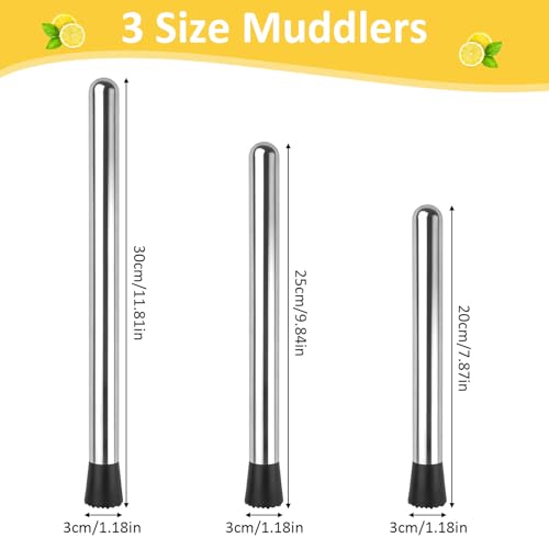 Okxiri Stainless Steel Cocktail Muddler Set - 3 Sizes for Smooth Mixing