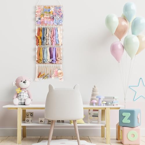 Bohemian Wall Hanging Hair Bow Organizer - Baby Headband & Bow Storage