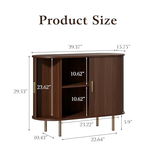 Mid Century Modern Sideboard Buffet Cabinet with Sliding Doors, 40-Inch Walnut