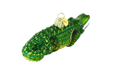 Alligator Glass Christmas Ornament, Handcrafted Glittered Holiday Decor