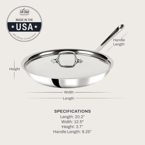 Tri-Ply Stainless Steel 12-Inch Frying Pan with Lid - Induction & Oven Safe