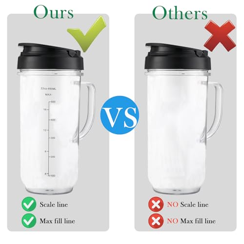 Sonkettek 22oz Blender Cups with Flip-Top Lid & Cross Blade for Magic Bullet 250W