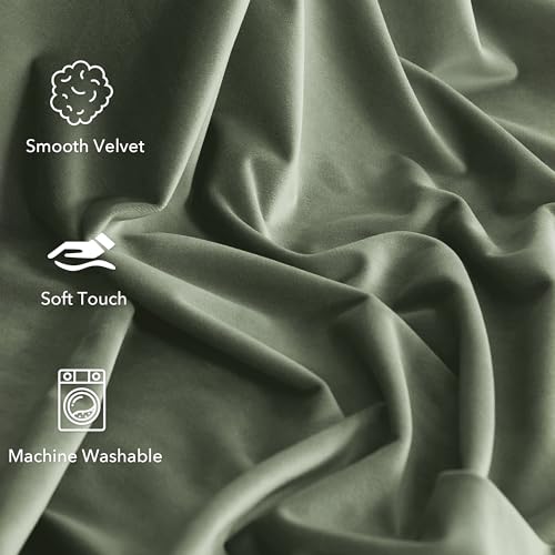 StangH Sage Green Pinch Pleated Velvet Curtains 2 Panels 38"W x 108"L