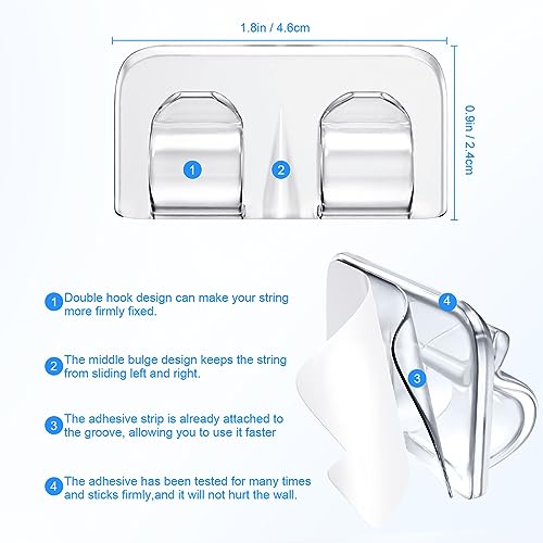 Hetyue Outdoor String Light Clips 26Pcs Heavy Duty Adhesive Cord Holders