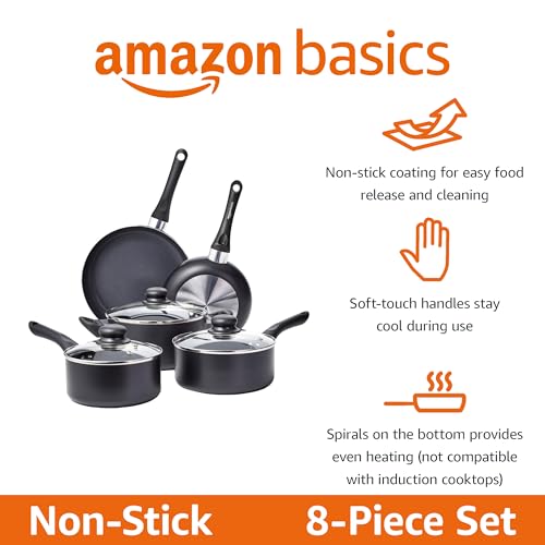 Ceramic Non-Stick 8-Piece Cookware Set - Pots and Pans with Lids, Black