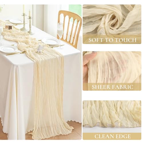 Bluetop 3-Pack Beige Cream Cheesecloth Table Runner 35x120in | Boho Wedding & Event Decor