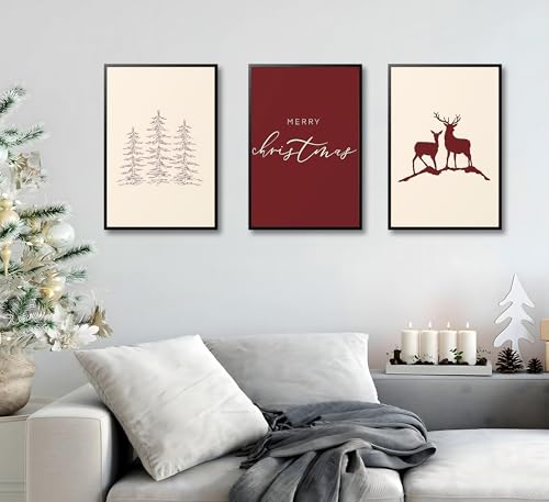 FJKLRP 3pcs Christmas Canvas Wall Art Set 12x16 inches Unframed Red and Off-White