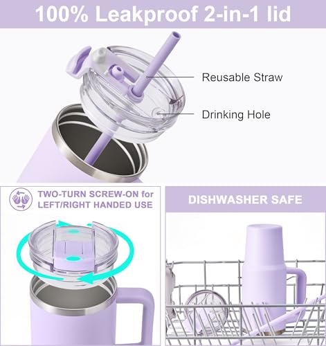SUNWILL 20 oz Insulated Travel Tumbler with Handle & Straw - Powder Coated Orchid