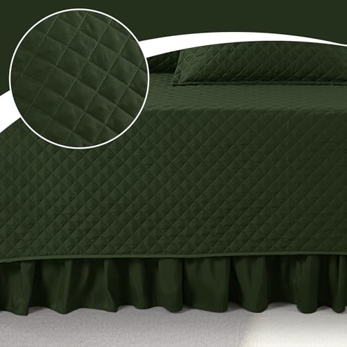 5-Piece Quilted Daybed Bedding Set with Bedskirt & Shams, Twin Size, Olive Green