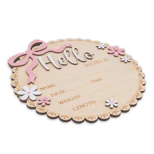 Wooden Baby Birth Announcement Sign - Pink Floral Newborn Stats Board