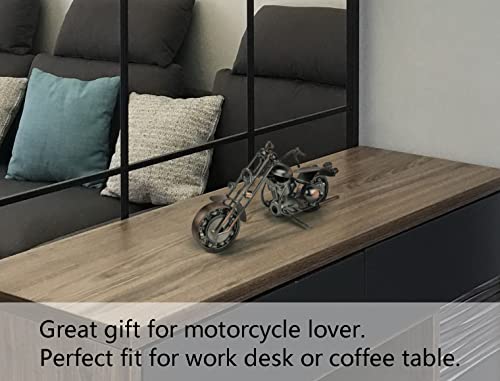 9-Inch Handmade Metal Motorcycle Model, Vintage Steampunk Bike Sculpture