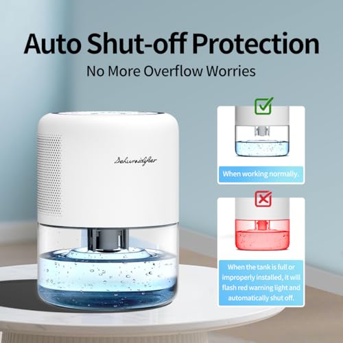 Small Portable Dehumidifier for Home, 44oz Tank with 3 Modes and 10 Lights