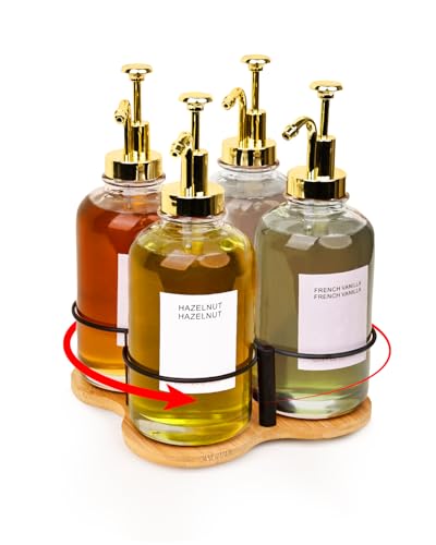 Rotating Coffee Syrup Organizer for 16.9oz Bottles, Bamboo Syrup Rack