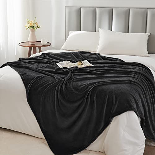 BEDELITE Plush Fleece Throw Blanket for Couch & Bed - Soft 50"x60" Black