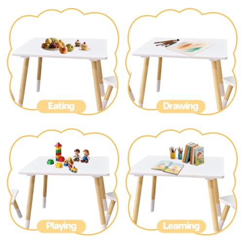 3-Piece Kids Table and Chair Set for Toddlers, White Activity Desk