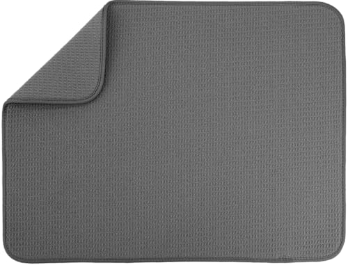 Absorbent Microfiber Dish Drying Mat - XL 18" x 24", Charcoal Grey