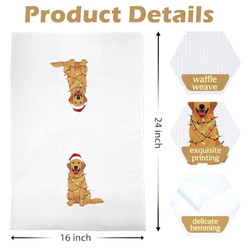 Christmas Golden Retriever Variation: Waffle Dish Towel 16x24 - Dog Mom Gifts, Kitchen Tea Towel