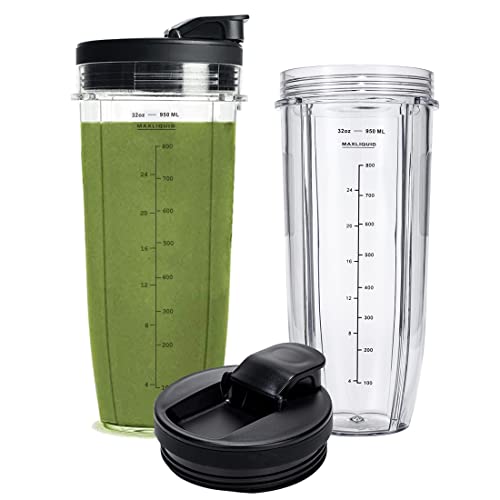 32oz Replacement Blender Cups with Sip and Seal Lids - 2 Pack