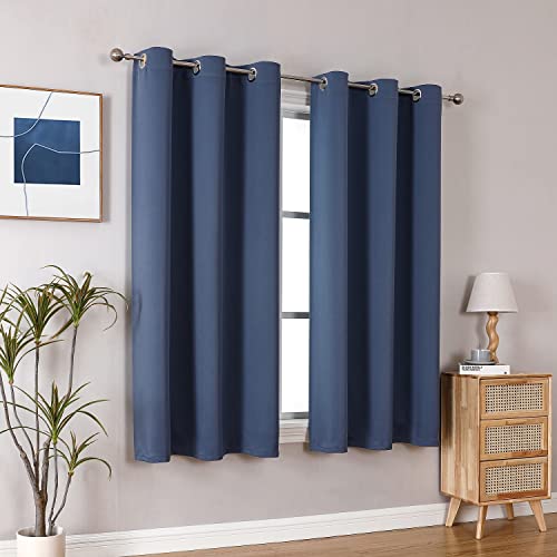 Stone Blue Blackout Curtains - 42 x 48 Inch Thermal Insulated Grommet Drapes