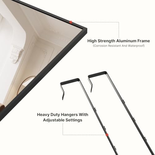 Full Length Over the Door Mirror, 48x14 Tempered Glass Hanging Mirror