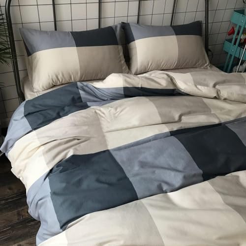 3-Piece Queen Comforter Set Fluffy Geometric Plaid Grid Bedding with Shams