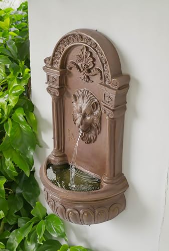 Lion Head Wall Fountain - Tuscan Style Outdoor Decor with Antique Finish