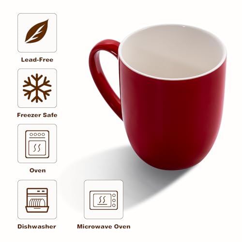 Urbanstrive Red Ceramic Coffee Mug Set of 4 16oz Tea Cups - Durable & Microwave Safe