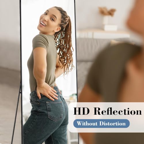 56"x15" Full Length Mirror - Thin Black Aluminum Frame for Wall & Floor