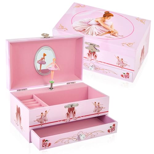 Ballerina Musical Jewelry Box with Drawer for Kids Girls