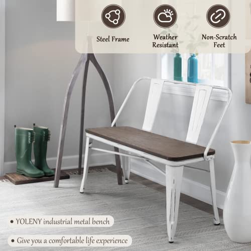 42-Inch Rustic Industrial Dining Bench with Removable Backrest