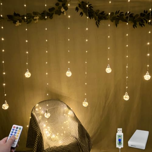 Wishing Ball Curtain String Lights - 200 LED Window Fairy Lights with Remote