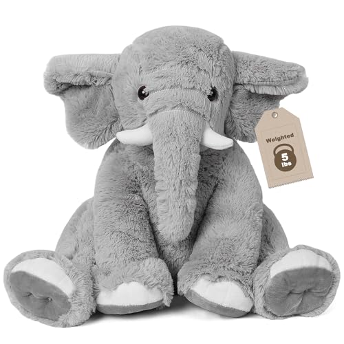 5 lb Weighted Elephant Stuffed Animal, 16-Inch Soft Plush Pillow