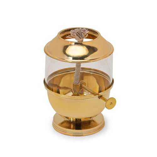 Brass Akhand Jyot Diya with Glass Cover - 250ml Oil Capacity
