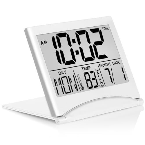Digital Travel Alarm Clock - Foldable LCD Desk Clock with Calendar & Timer