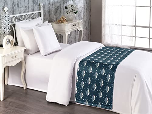 Lunarable Baby Shark Satin Bed Runner, Decorative Twin Bed Scarf, Taupe