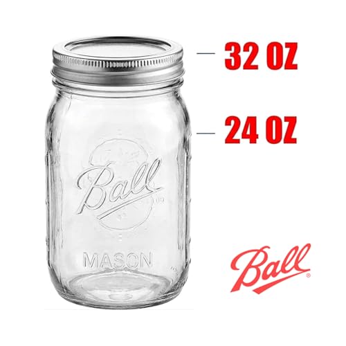 Clear Glass Regular Mouth Mason Jars with Lids & Bands - 32 oz (2 Pack)
