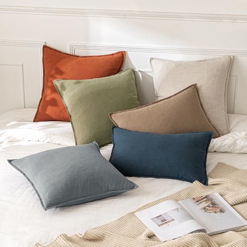 MIULEE Linen Euro Sham Pillow Covers 24x24 Natural Beige Boho Farmhouse Set of 2