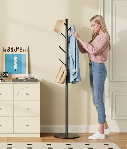 Freestanding Metal Coat Rack with Sintered Stone Base and 8 Hooks