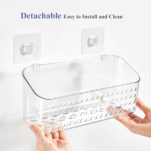 Clear Bath Toy Storage Organizer 2 Pack - No-Drill Adhesive Shower Caddy