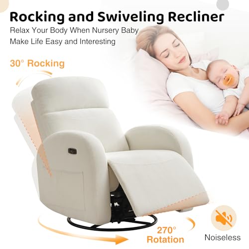 Power Nursery Glider Recliner, Swivel Rocking Chair with USB & Type-C