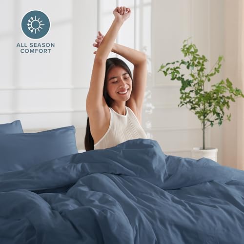Ultra-Soft Washed Queen Duvet Cover Set with Pillow Shams - Linen Look