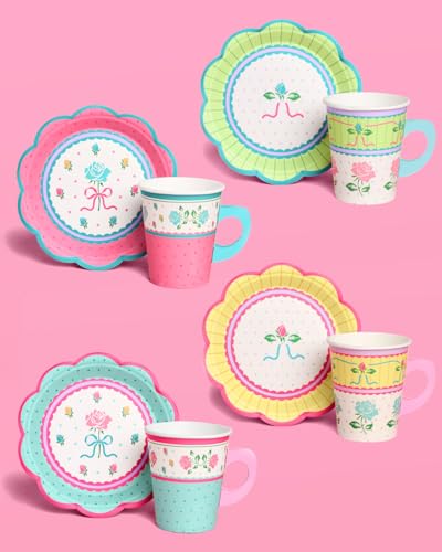 32-Piece Pastel Tea Party Cups and Saucers Set for Garden & Celebrations
