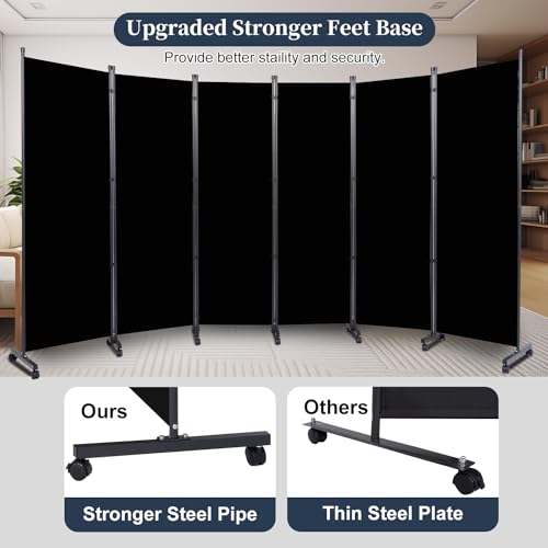 6-Panel Folding Privacy Screen Room Divider on Wheels, 132-inch Wide
