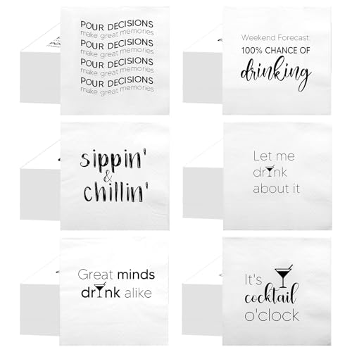 MotiMind Black 96 Pack Funny Cocktail Napkins for Adults - Pour Decisions
